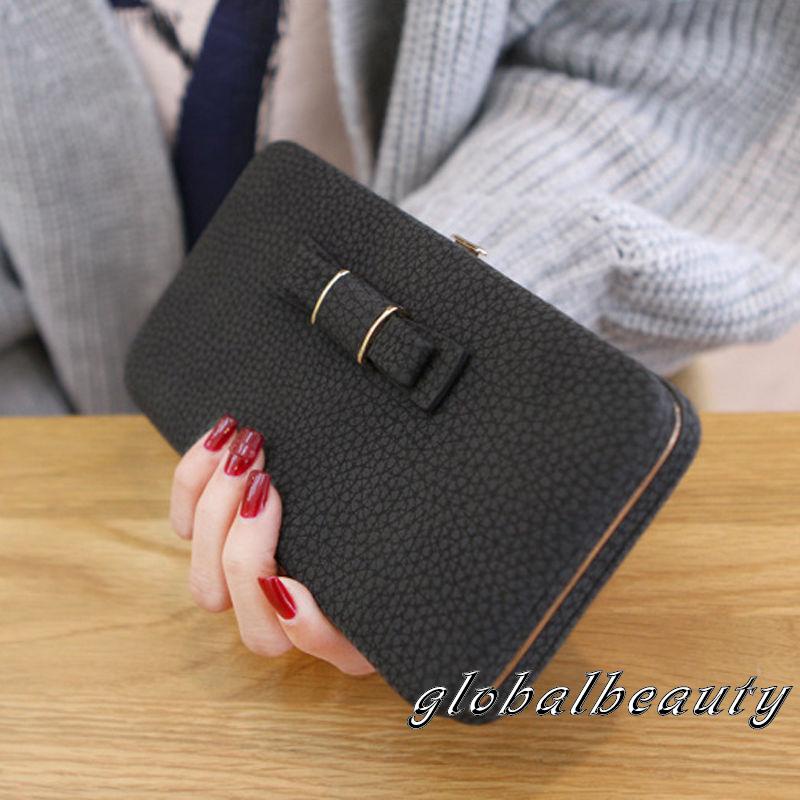 Ví Da PU Dáng Dài Trang Trí Khóa Kim Loại Thắt Nơ Bên Trong Dành Cho Nữ