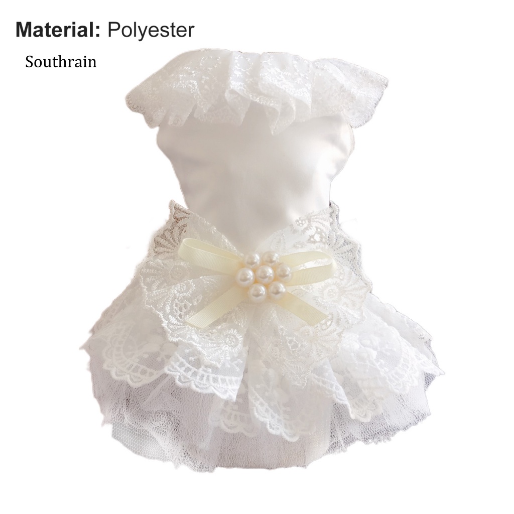 Sou Váy Thoải Mái Mặc Đi Tiệc Đính Ngọc Trai Giả Bằng Polyester Phối Ren Cho Cún Cưng