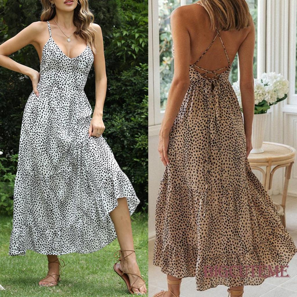 [] - Một Mảnh Đầm Không Tay Cổ Chữ V Khoét Sâu In Họa Tiết Da Báo Khaki Gợi Cảm Cho Nữ