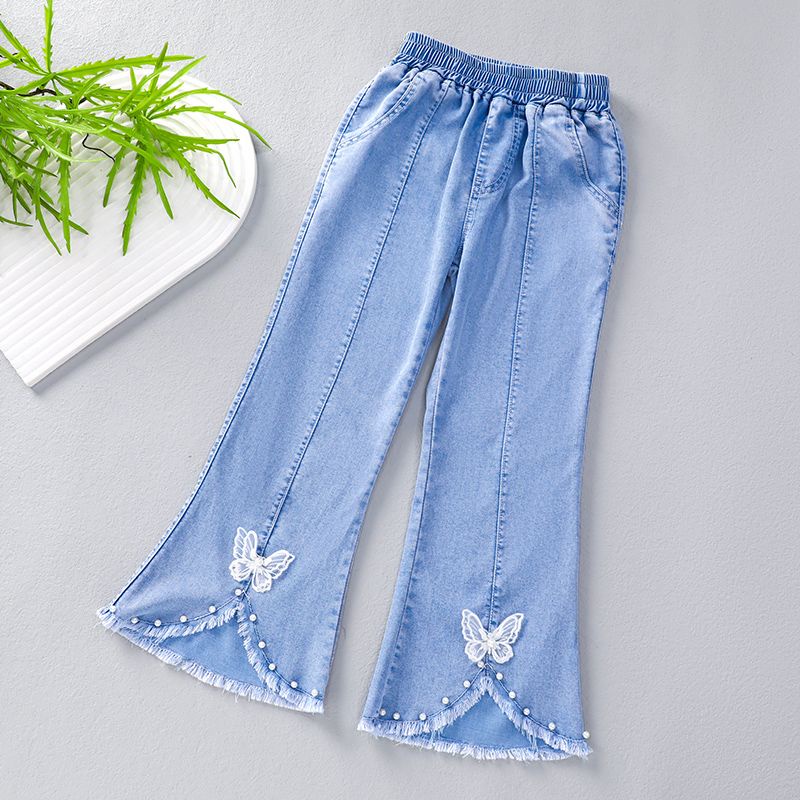 Quần Jeans Dài Ống Loe Chống Muỗi Phong Cách Hàn Quốc Thời Trang Mùa Hè 2023 Cho Bé Gái 6CPG