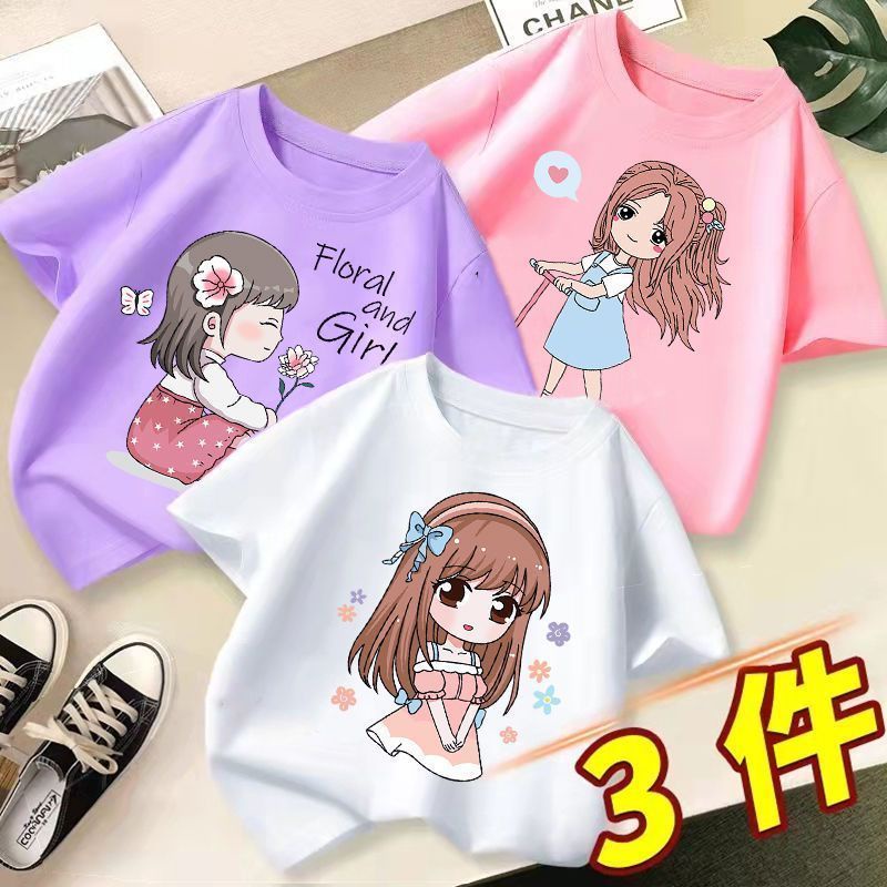 Áo Thun Cotton Tay Ngắn Dáng Rộng Phong Cách Phương Tây Thời Trang Mùa Hè Cho Bé Gái