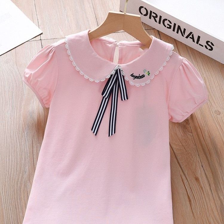 Áo Thun polo Cotton Nguyên Chất Tay Ngắn Cổ Búp Bê Phong Cách Công Chúa Thời Trang Mùa Hè Hàng Mới Dành Cho Bạn Gái H52R