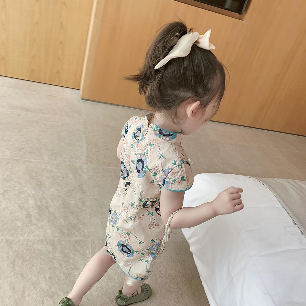 Đầm Sườn Xám Tay Ngắn Phong Cách Nhật Hàn Thời Trang Mùa Hè Mới 2023 Dành Cho Bé Gái