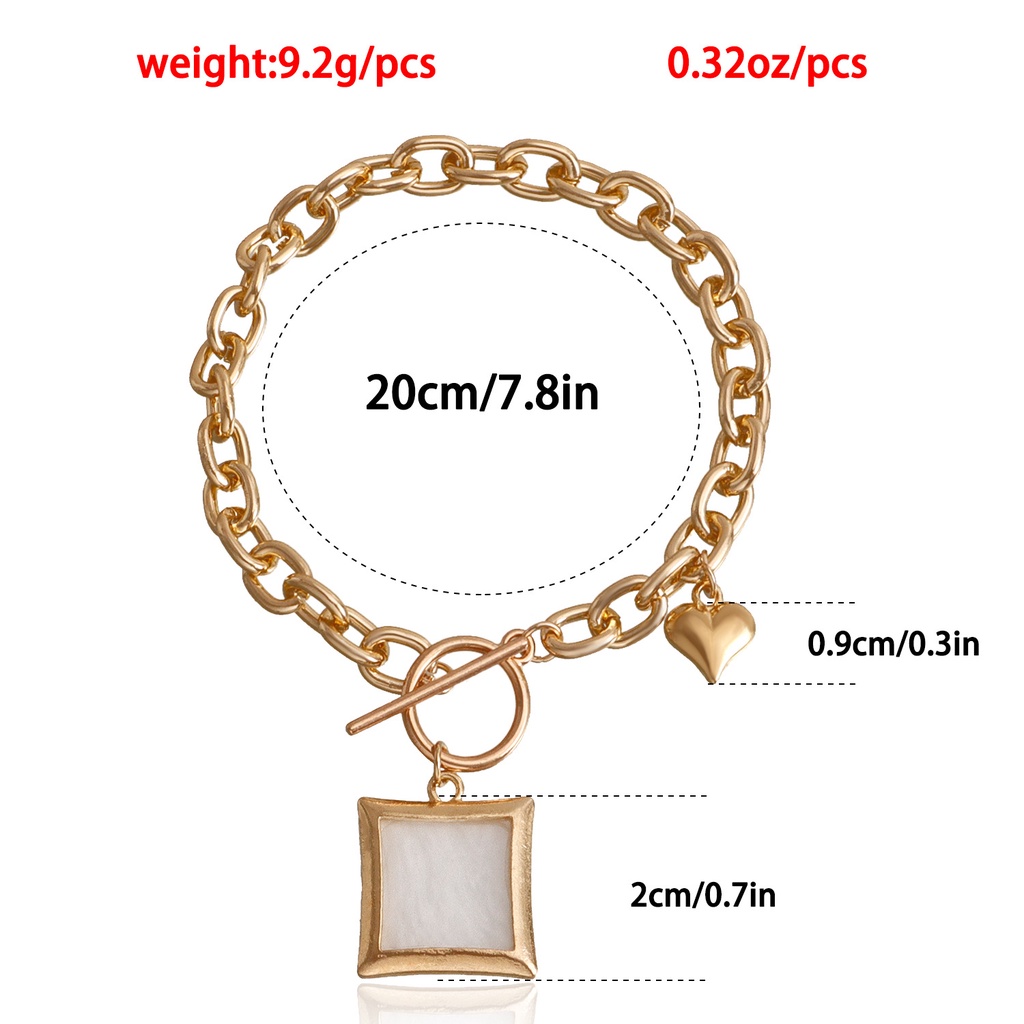 Vòng Tay Dây Xích Dày Mặt Vuông Màu Trắng Khóa Hình Trụ Đơn Giản Trang Trí Hình Trái Tim Dành Cho Bạn Gái Ins