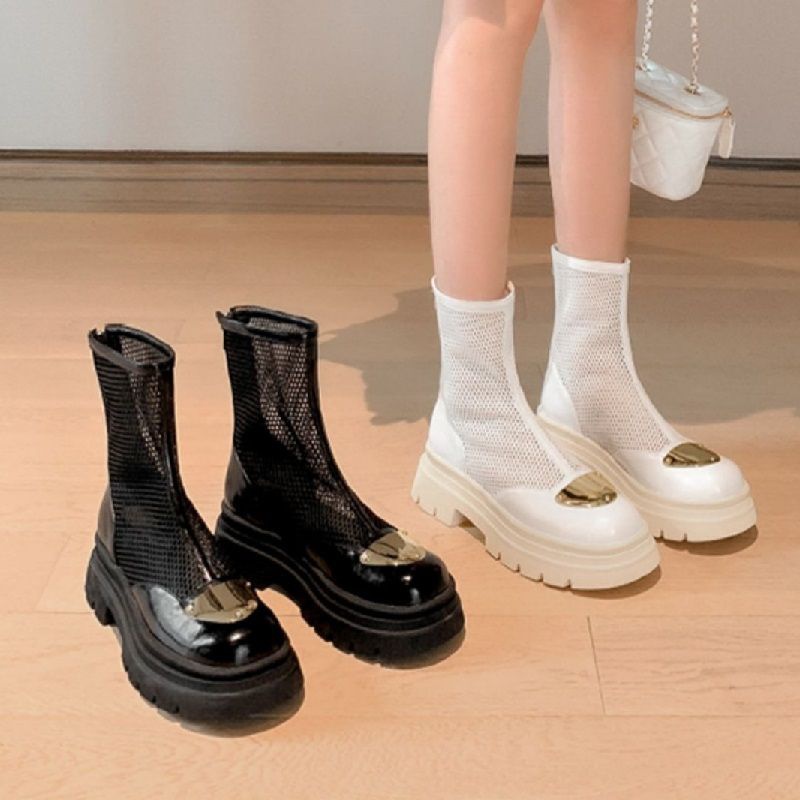 Giày Bốt Martin Mỏng Đế Dày Tăng Chiều Cao Phối Lưới Thoáng Khí Thời Trang Mùa Hè 2023 Phong Cách Mới Cho Nữ