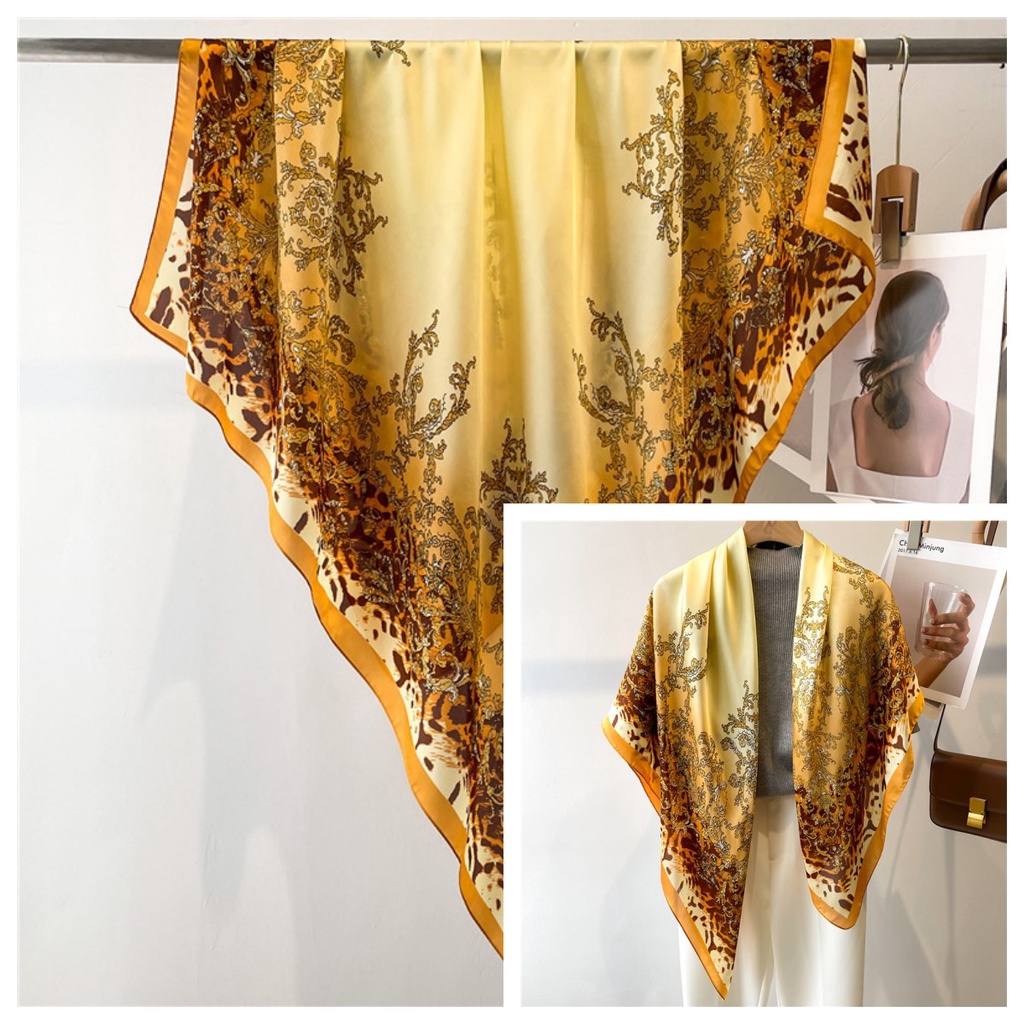 Khăn Quàng Cổ Hình Vuông Cỡ Lớn 110cm Chất Liệu Lụa Satin Phong Cách Retro Thời Trang Cho Nữ