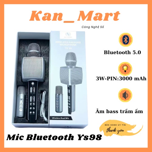 Micro karaoke bluetooth không dây, Micro karaoke YS98 bluetooth hỗ trợ livetream, Bảo hành 6 tháng