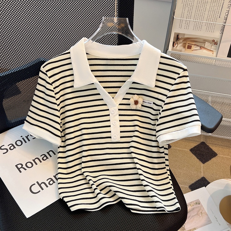 Áo polo Ngắn Tay Họa Tiết Kẻ Sọc Thời Trang Mùa Hè Cho Nữ