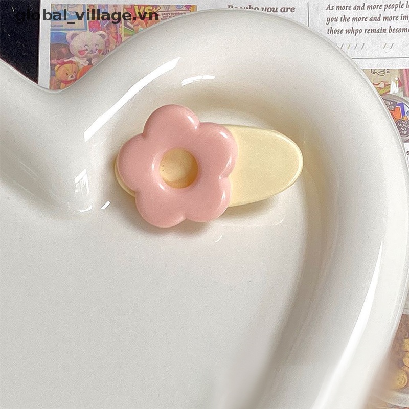 Kẹp Tóc Mái Vịt Màu Hồng Hình Hoa Dễ Thương Phong Cách Ins Ngọt Ngào Cho Nữ
