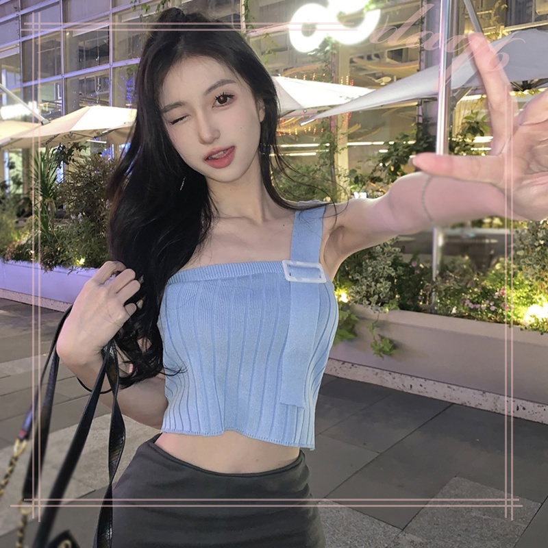 Áo Croptop Dây Chéo Màu Sắc Trơn Phong Cách Hàn Quốc Quyến Rũ Cho Nữ