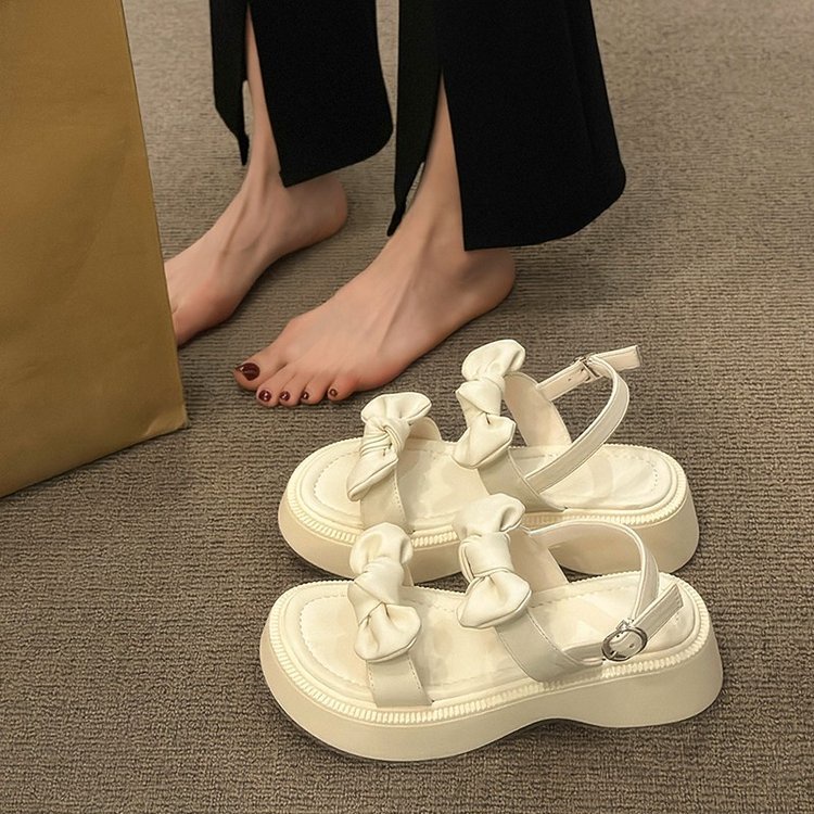 🔥có hàng sẵn🔥giày đi học nữ Sandal Đế Dày Hai Quai Đính Nơ Thời Trang Mùa Hè 2023 Cho Nữ dép nữ quai ngang