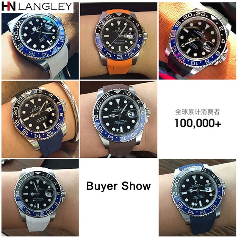 Dây Đeo Đồng Hồ Bằng Cao Su Silicone Đầu Cong 20mm Chống Nước Cho Rolex GMT Daytona Suburbe 9X16Mm
