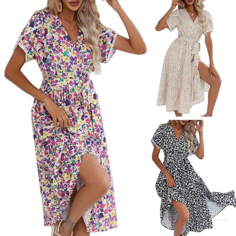 Đầm Hai Dây Cổ Chữ V Xẻ Tà In Họa Tiết Hoa Thời Trang Mùa Hè Quyến Rũ Cho Nữ