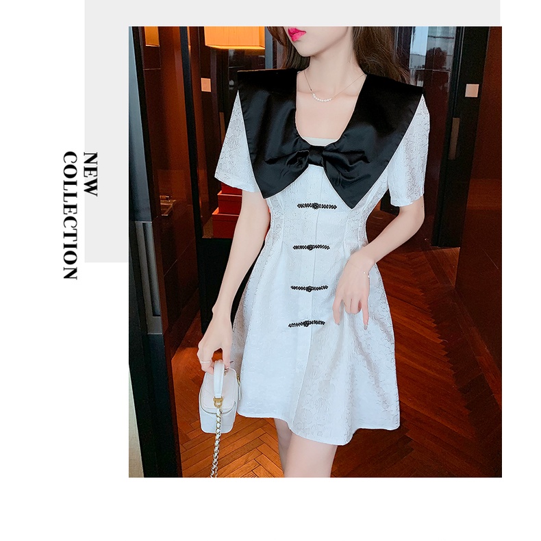 Đầm Công Chúa Màu Trắng / Đen Tay Phồng Cài Nút Thời Trang Mùa Hè Xinh Xắn Cho Nữ