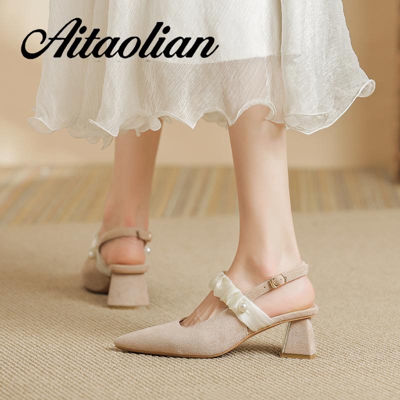 Giày Cao Gót 5cm Da Lộn Mũi Nhọn Đế Dày Mềm Mại Thời Trang Cho Nữ