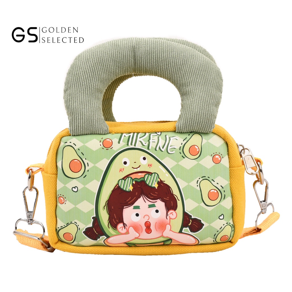 Túi Đeo Chéo Vải Canvas Mềm Dáng Vuông Nhỏ In Họa Tiết Hoạt Hình Vui Nhộn Dễ Phối Đồ Thời Trang Cho Nữ