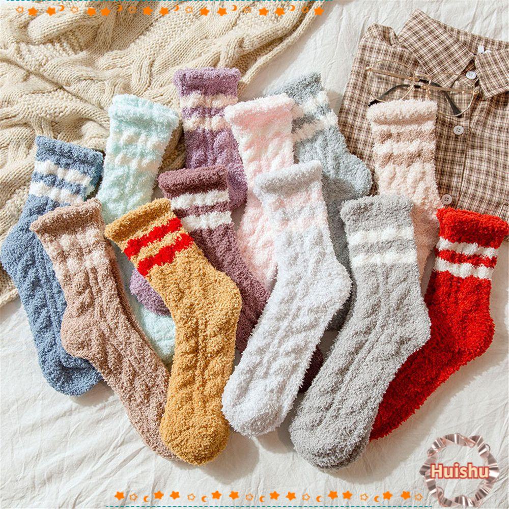 Vớ Nhung San Hô Mềm Mại Họa Tiết Kẻ Sọc Tiện Dụng Khi Ngủ