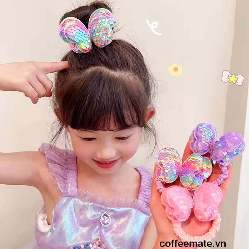 ⚡Dây Cột Tóc Hình Bướm Cao Su Đính Nơ Sequin Lấp Lánh Dễ Thương Cho Bé Gái