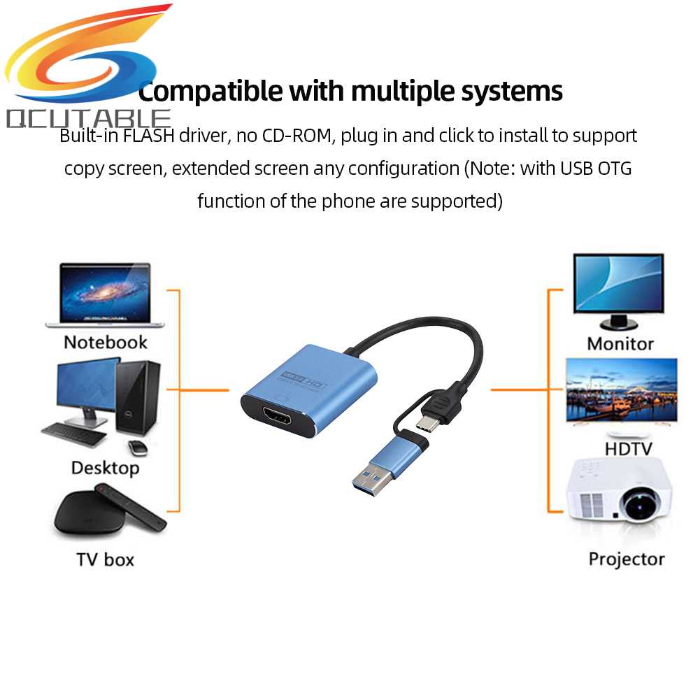 Bộ Chuyển Đổi Màn Hình Usb 3.0 / Type-C Sang HDMI-Compatible Cho Điện Thoại / Máy Chiếu