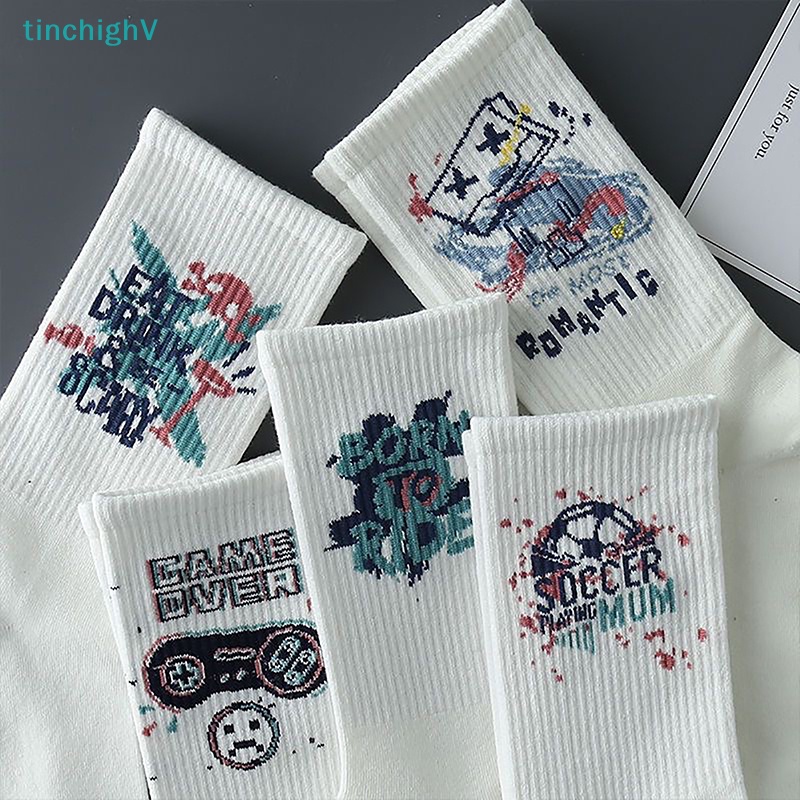 1 Đôi Vớ Cotton Polyester Màu Trắng Họa Tiết Hoạt Hình Vui Nhộn Phong Cách Punk Unisex
