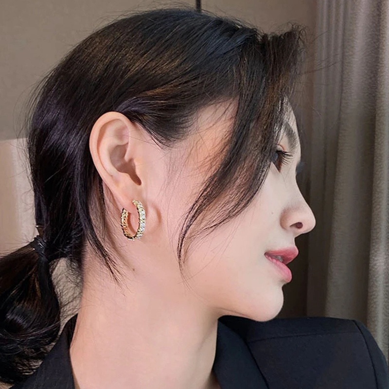 Ygt Khuyên Tai Vòng Kim Loại Đính Đá Zircon X Thời Trang Đơn Giản Phong Cách Gothic Hàn Quốc Cho Nữ