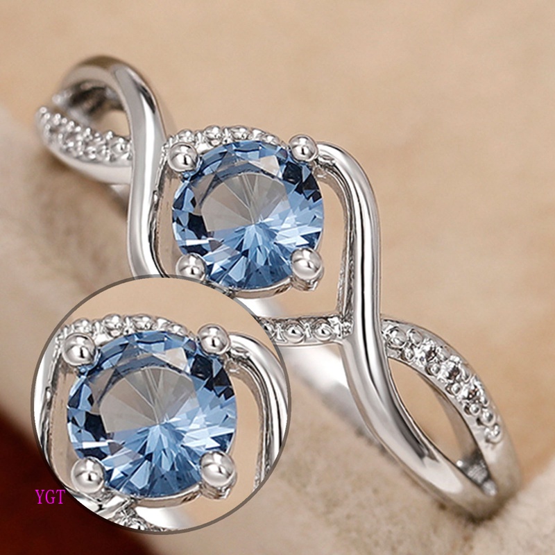 Ygt Nhẫn Cưới Bạc Đính Đá CZ Màu Xanh Dương Độc Đáo Thời Trang Cho Nữ