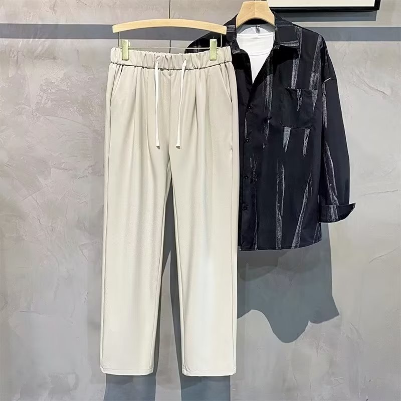 Quần Dài Lưng Thun Dáng Rộng Màu Đen Thời Trang Mùa Hè Cao Cấp Cho Nam