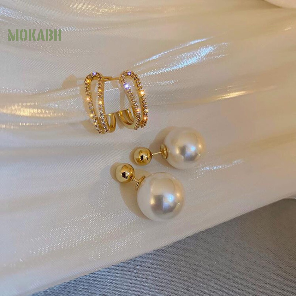 1 Đôi Bông Tai Đính Ngọc Trai Giả Độ Bóng Cao Chống Mài Mòn Thời Trang Cho Nữ