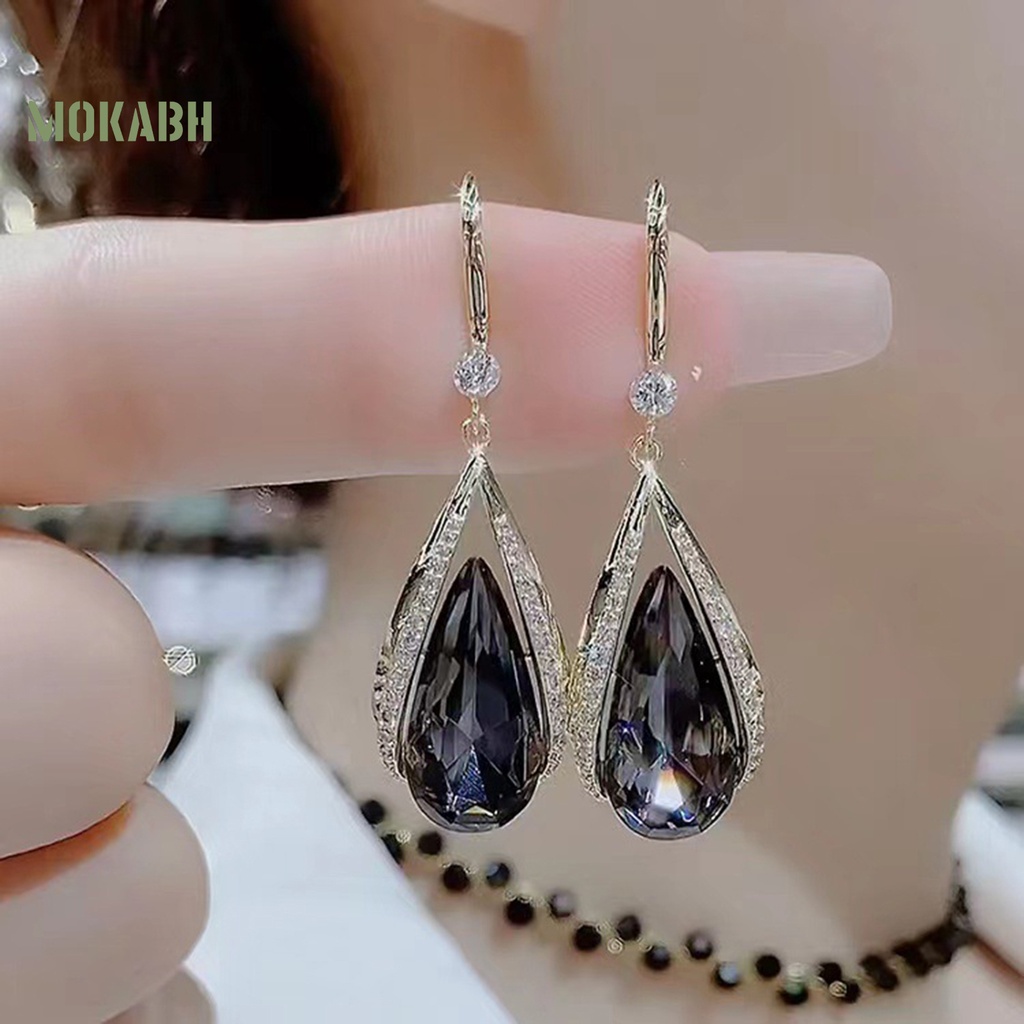 1 Đôi Bông Tai Hình Giọt Nước Đính Pha Lê Tím Trang Nhã Thời Trang