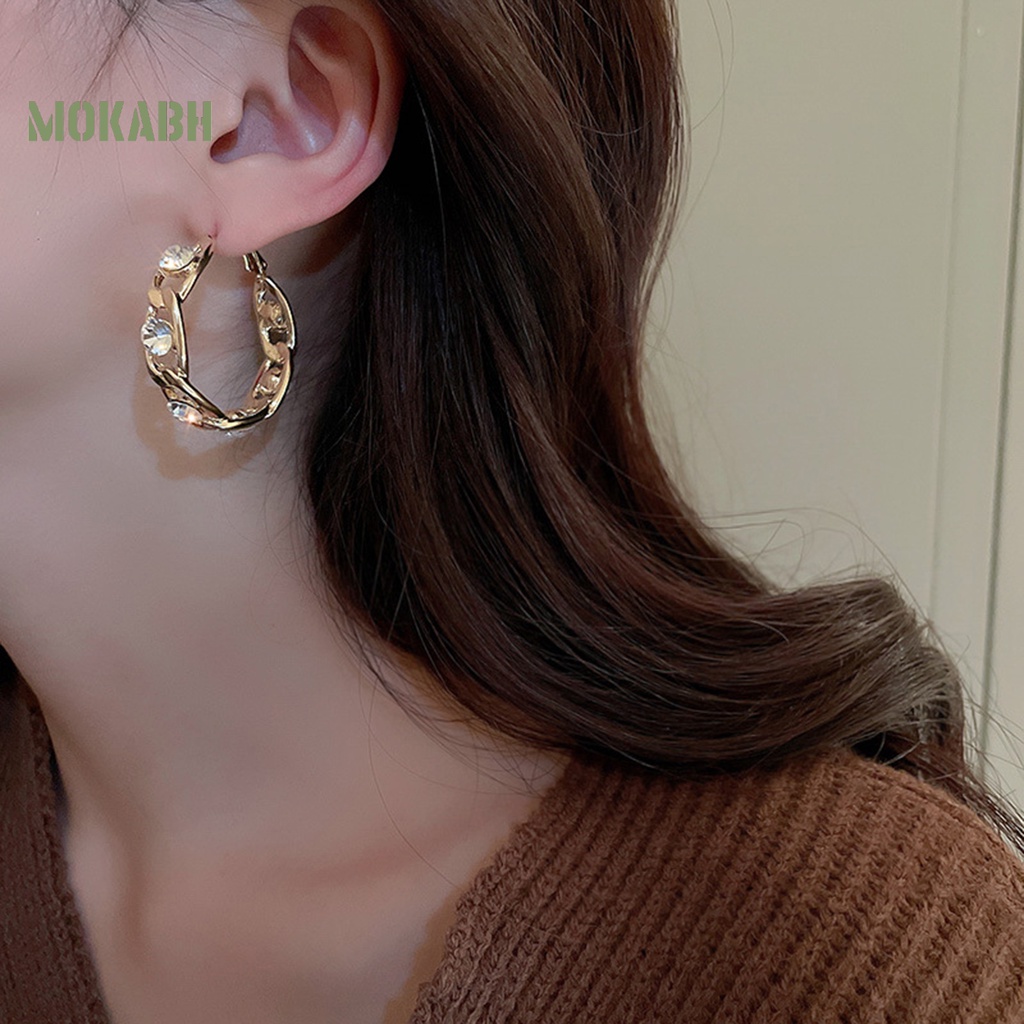 1 Đôi Bông Tai Tròn Lớn Đính Đá Thời Trang Dành Cho Nữ