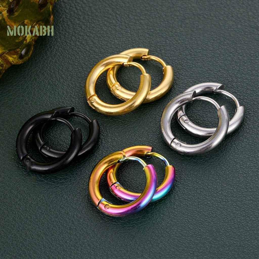 1 Đôi Bông Tai Tròn Bằng Thép Không Gỉ Màu Bạc Bóng Thanh Lịch Thời Trang