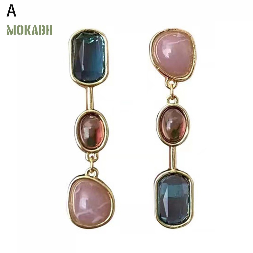 1 Đôi Bông Tai Đá Tự Nhiên Màu Tương Phản Kiểu Thời Trung Cổ