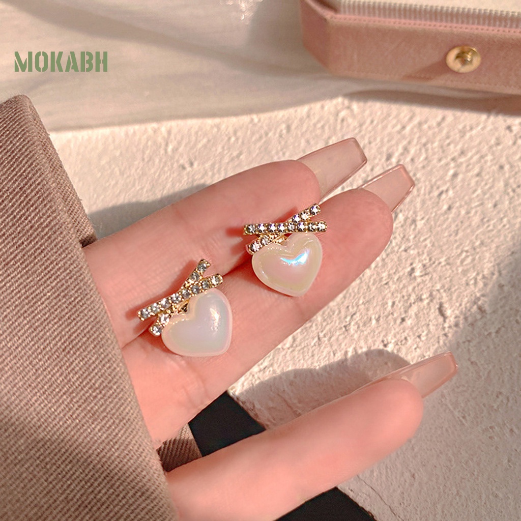 1 Đôi Bông Tai Hình Trái Tim Đính Ngọc Trai Nhân Tạo Thời Trang