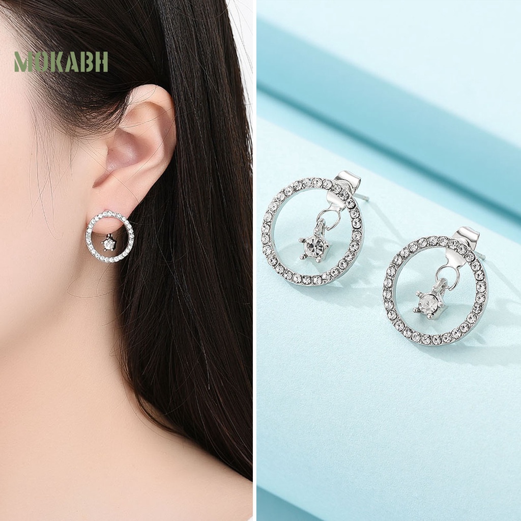 1 Đôi Bông Tai Hình Tròn Đính Đá Lấp Lánh Thời Trang Dành Cho Nữ