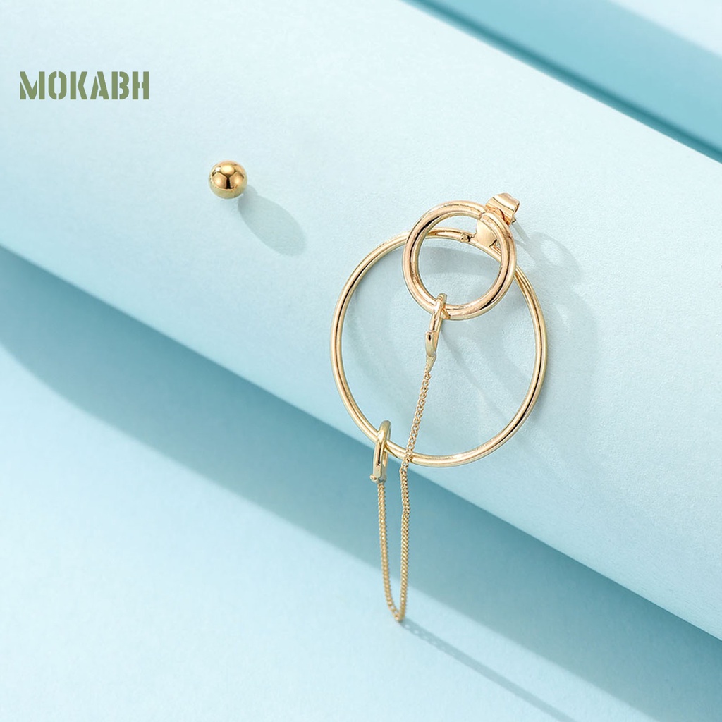 1 Cặp Khuyên Tai Dạng Chuỗi Hình Học Không Đối Xứng Màu Vàng Thời Trang