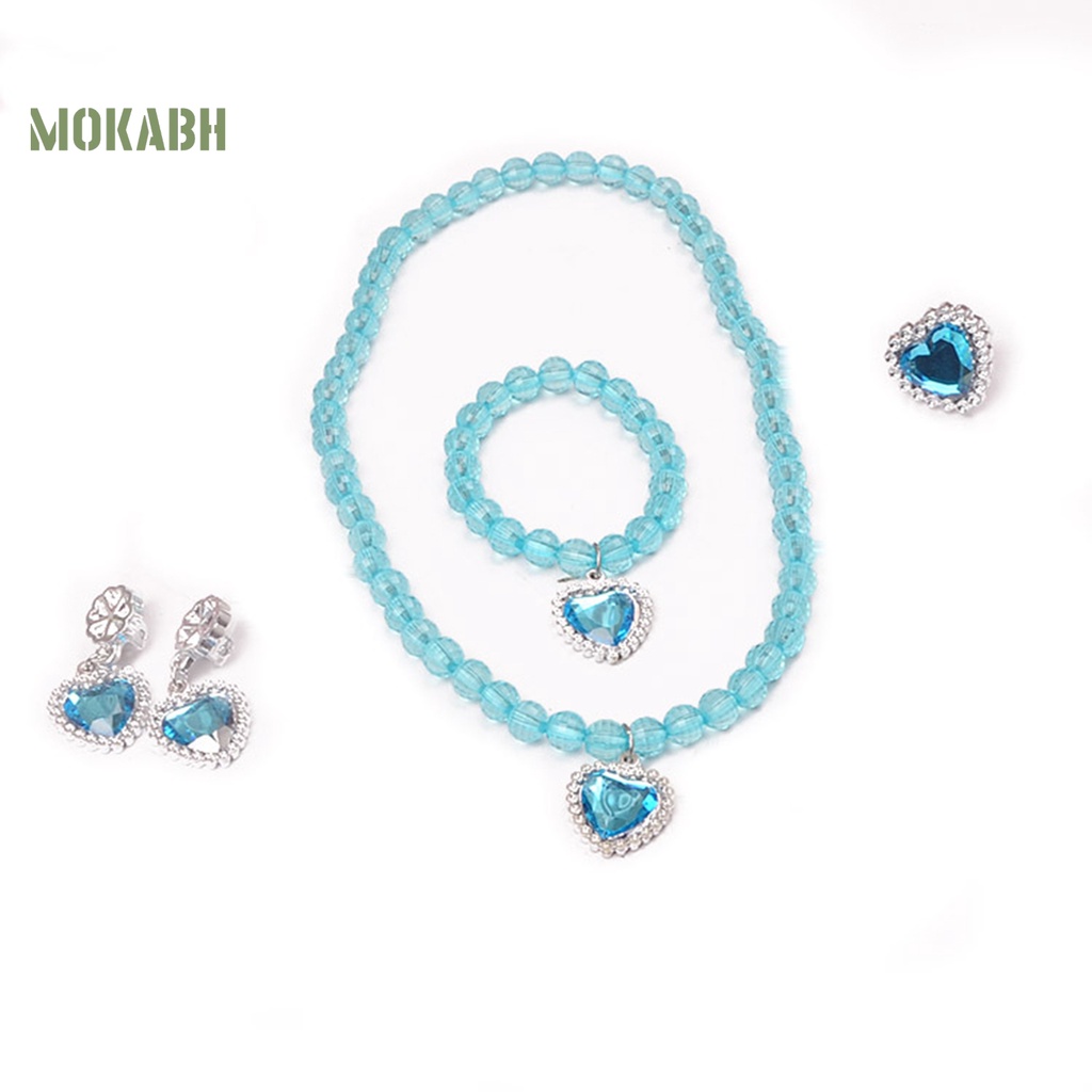 [Mới] 1 Bộ Vòng cổ, Bông Tai, Nhẫn, Vòng Tay Hình Trái Tim Đính Đá Nhiều Màu Cho Bé Gái