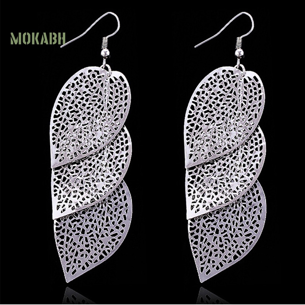 Bông Tai Hình Chiếc Lá Thiết Kế Đục Lỗ Thời Trang Sang Trọng Cho Nữ