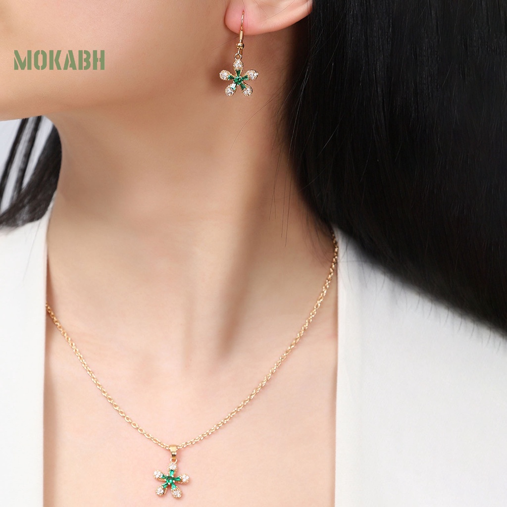 1 Bộ Vòng cổ + Bông Tai Đính Đá Zircon Hình Hoa Lấp Lánh Cho Nữ