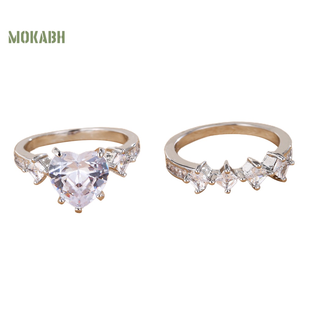 Set 2 Nhẫn Đính Đá Phong Cách Sang Trọng Thanh Lịch Dành Cho Nữ