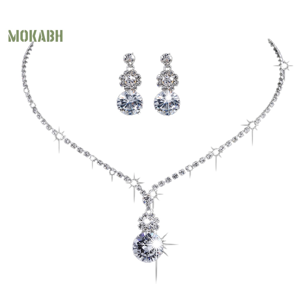 1 Bộ Vòng cổ + Bông Tai Đính Đá Zircon Thời Trang Cho Nữ