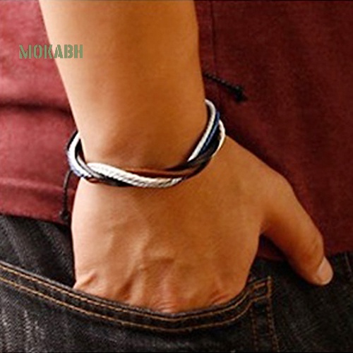 Vòng Tay Giả Da Bện Dây Thời Trang Punk Unisex