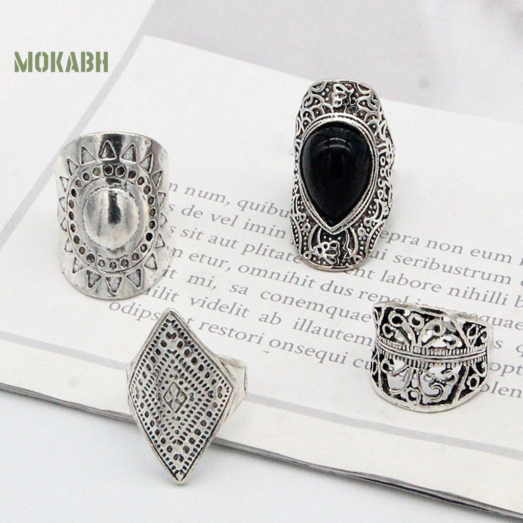 Set 4 Nhẫn Đeo Tay Siêu Nhẹ Chống Mài Mòn Phong Cách Bohemian Thời Trang Dự Tiệc Cho Nam Và Nữ