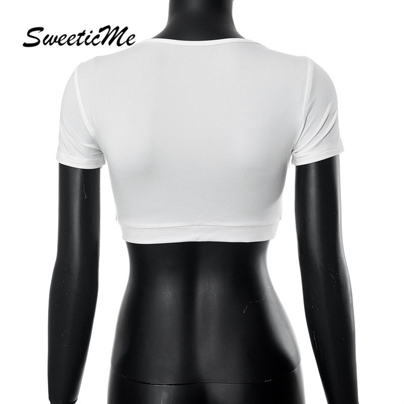 Áo Croptop Tay Ngắn Cổ Chữ U Màu Trơn Phối Dây Xích Thời Trang 2023 Cho Nữ