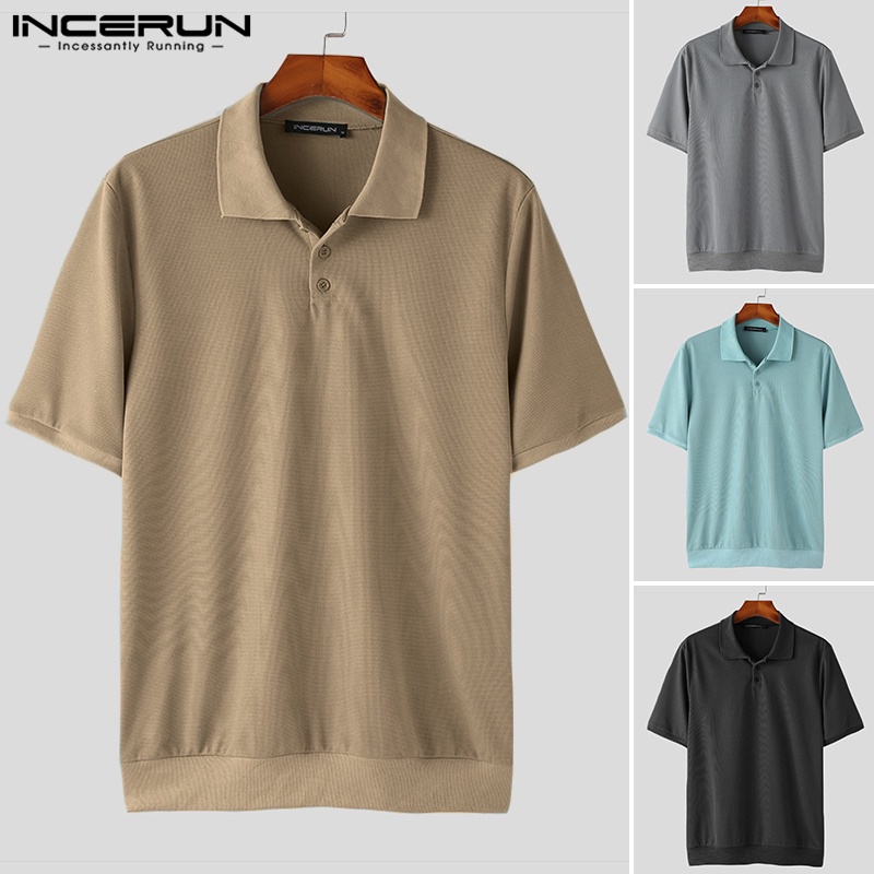 INCERUN Áo Thun POLO Tay Ngắn Màu Trơn Thời Trang Trẻ Trung Cho Nam