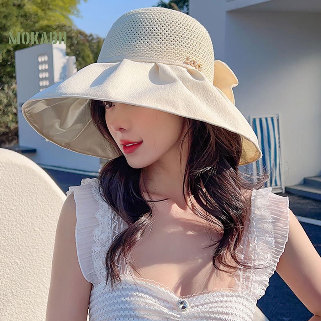 Nón Tai Bèo Vành Rộng Chống Tia UV Thoáng Khí Thắt Nơ Xinh Xắn Cho Nữ