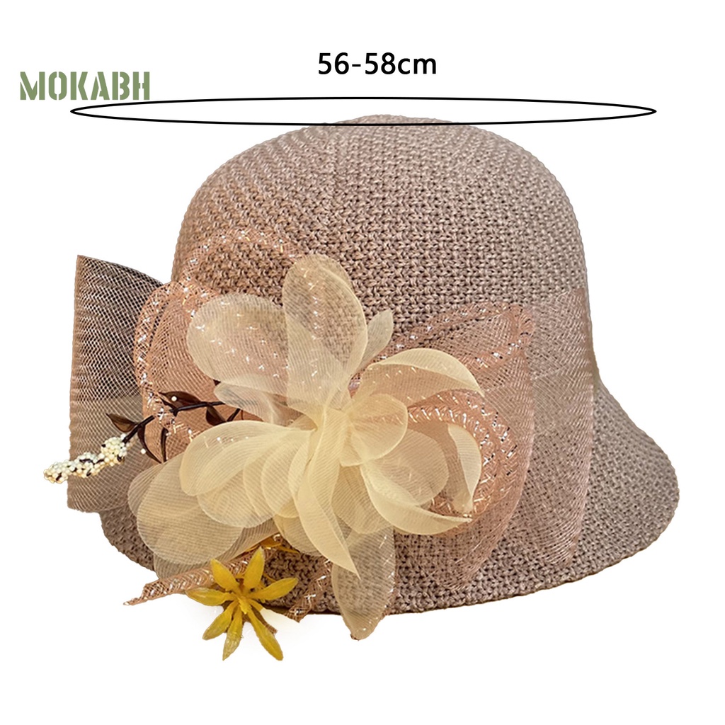 [Mok Abh] Mũ Vành Tròn Phối Lưới Họa Tiết Hoa Thời Trang Mùa Hè Cho Nữ