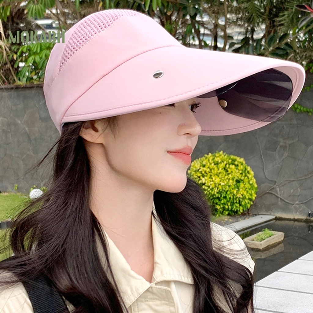 Mũ Chống Nắng Rộng Vành Hở Chóp Thoáng Khí Màu Sắc Trơn Kèm Kính Mát Có Dây Điều Chỉnh Được