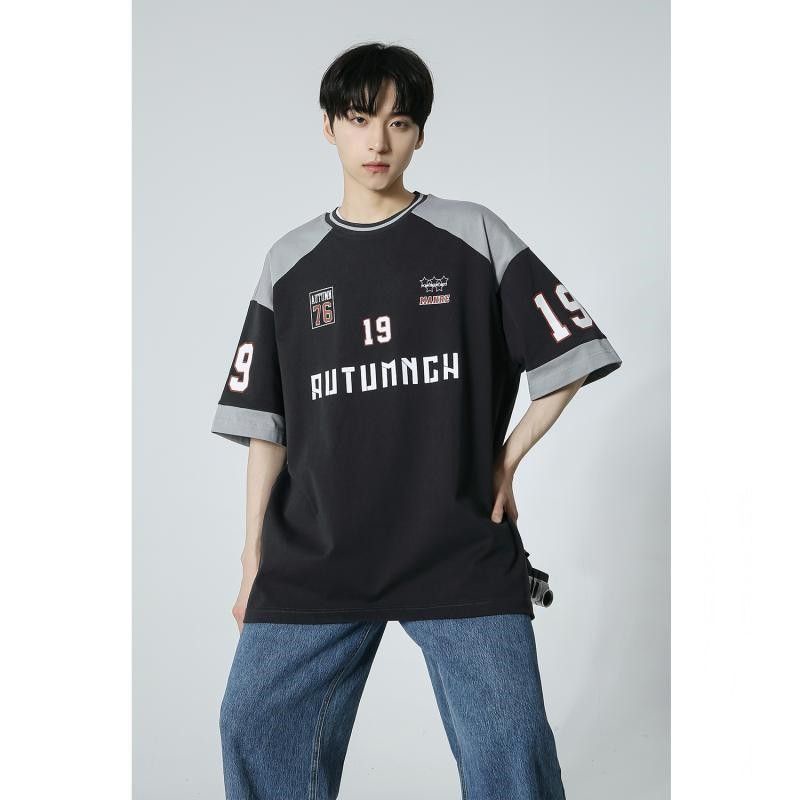 Áo Thun Tay Ngắn Dáng Rộng Màu Sắc Tương Phản Thời Trang Mùa Hè Cho Nam