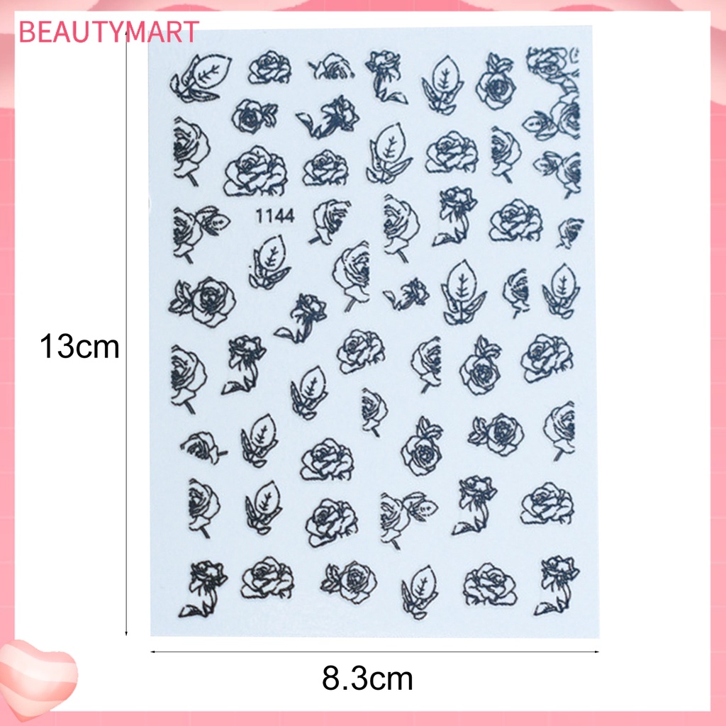 [beautymart] Hình Dán Móng Tay Tự Dính Không Mùi Họa Tiết Hoa Hồng Tinh Tế Không Dị Ứng Có Thể Tháo Rời