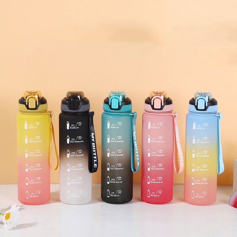 MENG NI Bình Nước Thể Thao Cỡ Lớn Có Ống Hút Màu Sắc gradient Độc Đáo